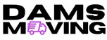 Dams Moving Company logo animation on a white background.